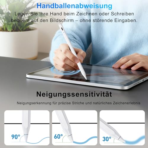 Stift für Apple iPad 2018-2025 mit Schnellladeleistung, Palm Rejection und Neigungssensitivität Pencil für ipad kompatibel mit i Pad 11/10/9/8/7/6, Pro M4/12.9/11/13\ Gen, Air 3/4/5/M2/M3, mini 7/6/5