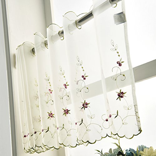 Zhh Flower Lace Valance Sheer Cafe Kitchen Short Curtain Embroidered Flower And Vine Pattern Window Curtain Rustic Home Decor W 90 × H 17 Inch #TOP2