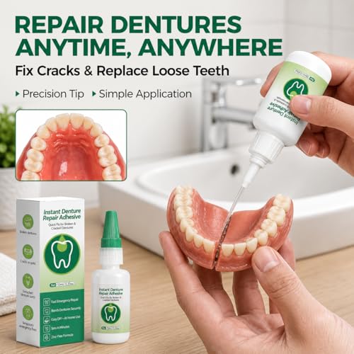 Dental Lab Instant Bonding, Professional Denture Repair Adhesive Kit, Fast Setting in 1 Min, Fix Broken Dentures &Retainer at Home, Strong Dental Adhesive Glue with Tools (10ML) Detail
