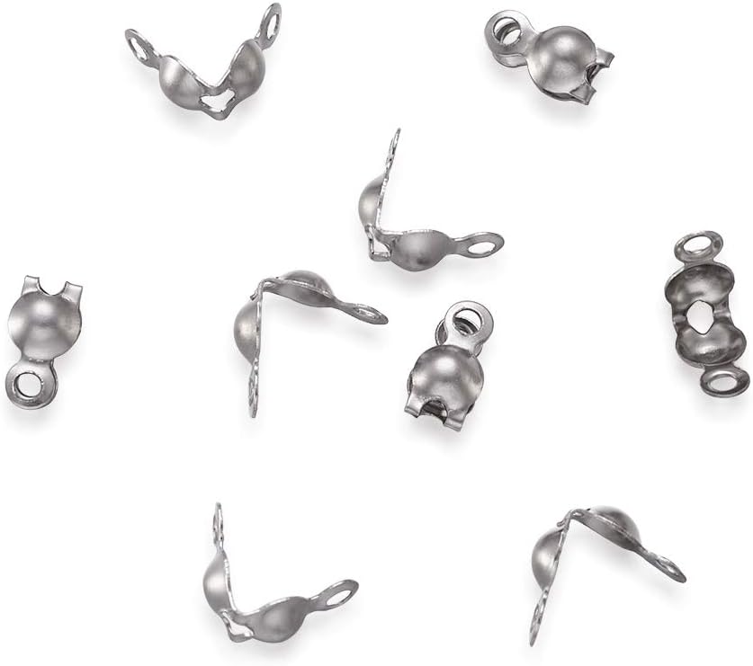 FASHEWELRY 500Pcs Stainless Steel Open Bead Tips Knot Covers 6x4mm Metal Clamshell Calotte End Caps for Jewelry Craft Making