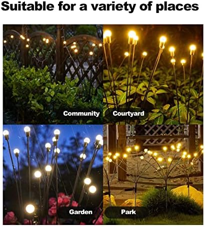 Carseatty Firefly Solar Lights Outdoor, 10LED Bulbs 4 Pack Solar Powered Warm Light Waterproof Swaying Lights for Yard Home Parties Wedding