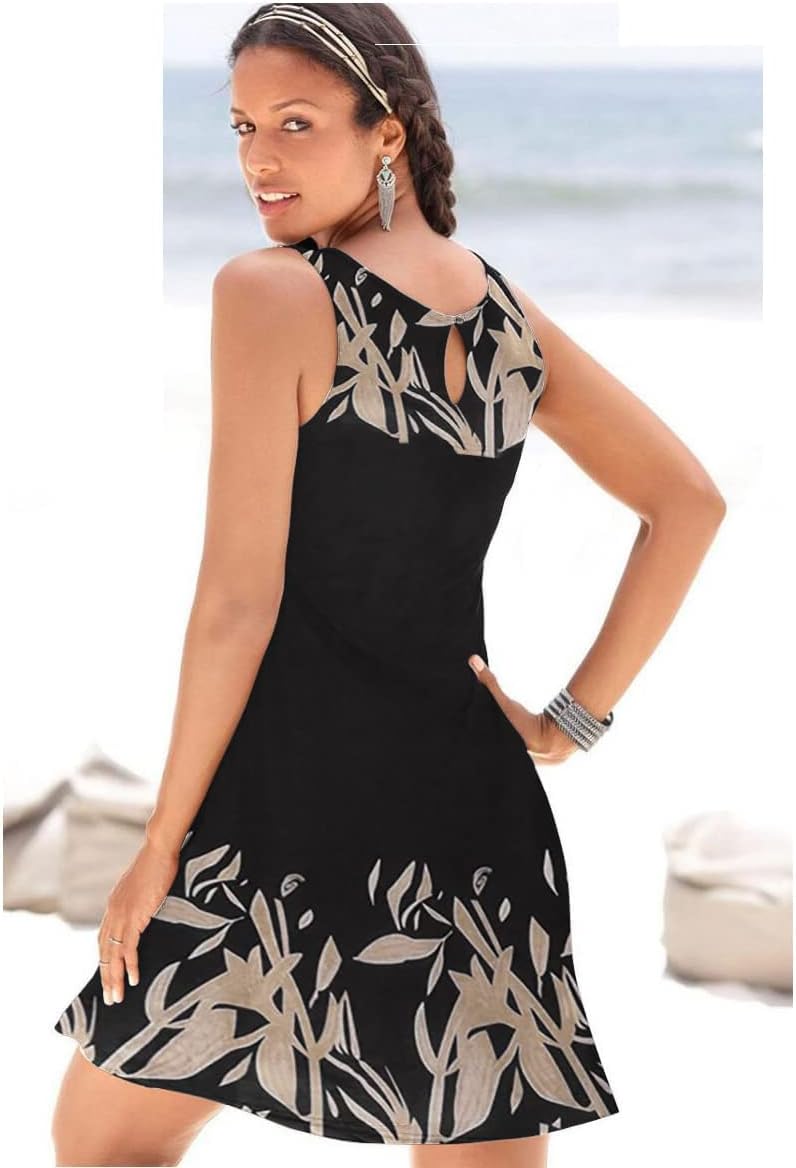 ETCYY NEW Summer Dresses for Women Trendy Boho Floral Print Sundresses Sleeveless Beach Cover Up Dress with Pockets - Image 3