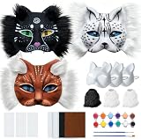 Therian Mask Kit – 3 Cat Masks Base, 4 Colored Felts, 3 Eye Mesh Pieces & 12 Paints, DIY Animal Cat Fox Mask Craft Kit, Furry Masks for Painting, Fun Halloween Party Favor