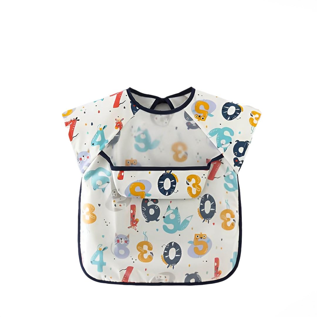 TONY STARK Waterproof Sleeveless Baby Bib with Pocket – Lightweight, Washable EVA Toddler Bib with Tie-Back & Cartoon Print for Babies 6-24 Months