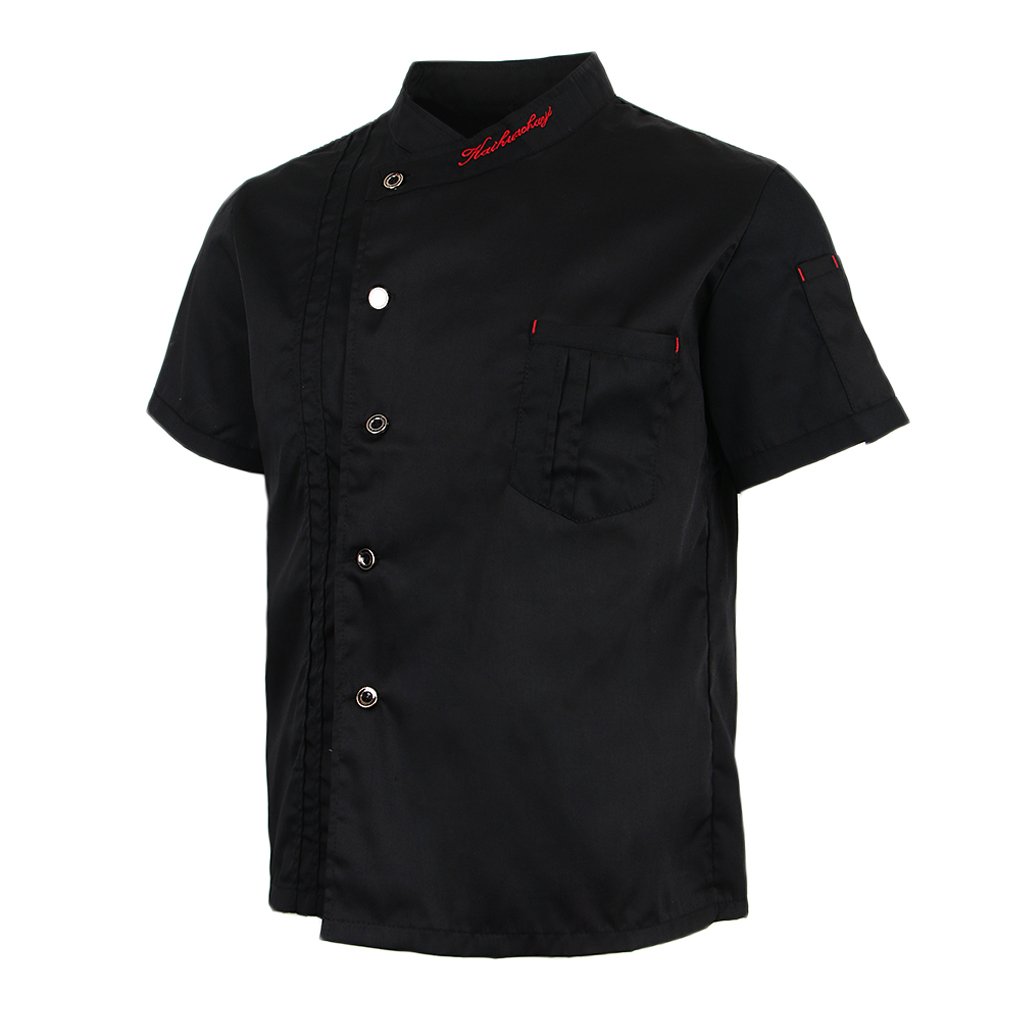 Sharplace Uniforme Chef Blouse de Cuisinier Sergé Veste de Cuisinier Unisexe Manches Courtes, Rouge/Noir/Blanc, M-3XL