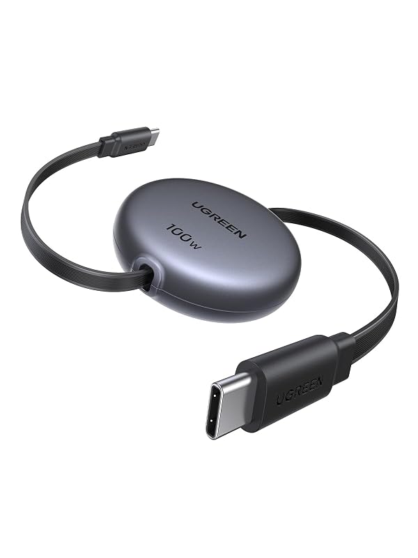 UGREEN 100W Nexode Retractable USB C Cable, Type C Cord USB C Charger Cable for iPhone 17/16/15, MacBook Pro/Air, Galaxy S25/S24/S23, iPad Pro/Air, Pixel 10/9, Switch, AirPods, Black, 3.3FT by UGREEN - Used condition - US$12.79