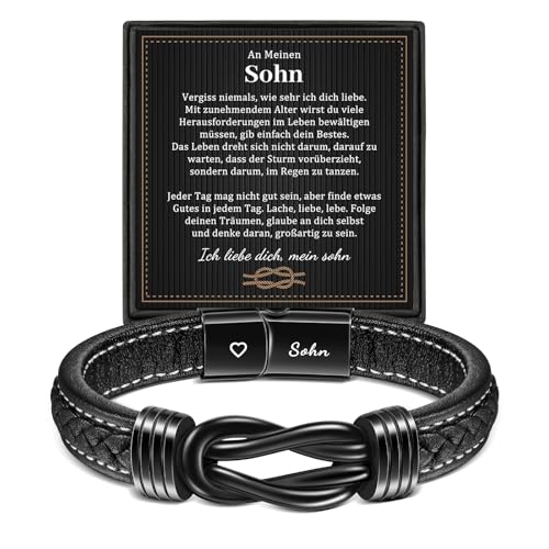 YELUWA Mutter Sohn Armband, Sohn Geschenk von Mama, Armband für Meinen Sohn mit Gravur Sohn, Sohn Armband von Mama Papa, Geschenke für Jungen, 18. Geburtstag Junge, Herren Lederarmband Geschenk