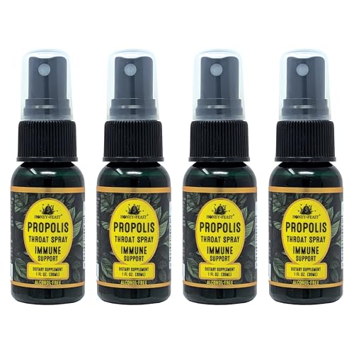 Honey Feast Propolis Throat Spray – 95% Bee Propolis Extract, Alcohol-Free Immune Support & Throat Soothing Spray – Clean Antioxidants, Keto & Paleo Friendly (4 x 1 fl oz)