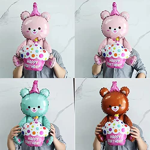 Mascare 6Pcs Cute Cake Bear Aluminum Foil Balloon Inflatable Animal Balloon Party Decoration Supplies For Kids Birthday #TOP5