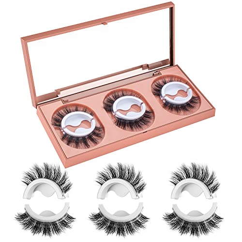 Reusable Self Adhesive Eyelashes, Russian Strip Mink Lashes Natural Look No Glue, Fluffy Wispy 16MM Waterproof False Eyelashes, 3D Faux Fake Eyelashes