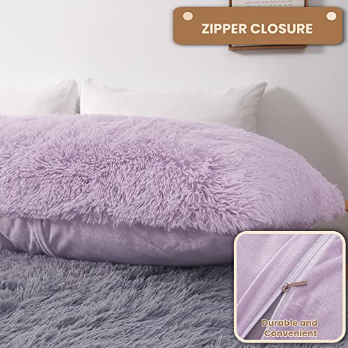 MEGO Luxury Fluffy Faux Fur Body Pillow Cover 20x54 with Zipper, Lavender by MEGO - Used condition - Image 4