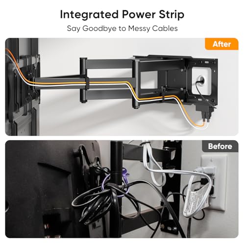 FORGING MOUNT Long Arm TV Wall Mount with 42.9 inch Extension and Power Strip for 60–120 Inch TVs, Heavy Duty Full Motion TV Mount,VESA 900x600mm,up to 275 lbs,Smooth Swivel, Tilt,16”-24” Wood Studs by FORGING MOUNT - Used condition - Image 2
