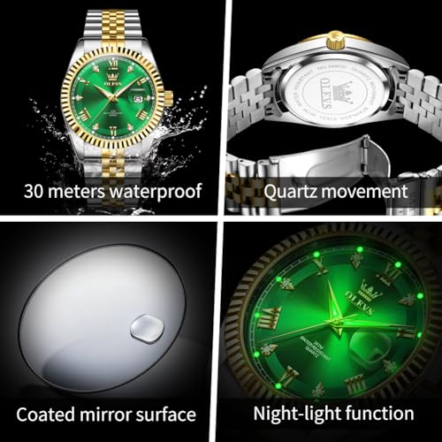 Image of OLEVS Watch for Men Stainless Steel Quartz Business Dress Diamond Large Dial Waterproof Mens Watches with Date Wrist Watch