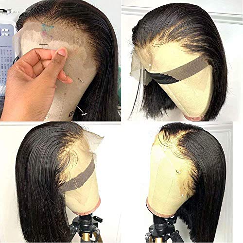 QUINLUX HD Transparent Lace Short Bob Human Hair Wigs Pre Plucked 13X6 Lace Front Wig 150% Density Brazilian Remy Hair Bob Cut Human Hair wig for Woman Natural Color (12 Inch, 13X6 1ace frontal wig)