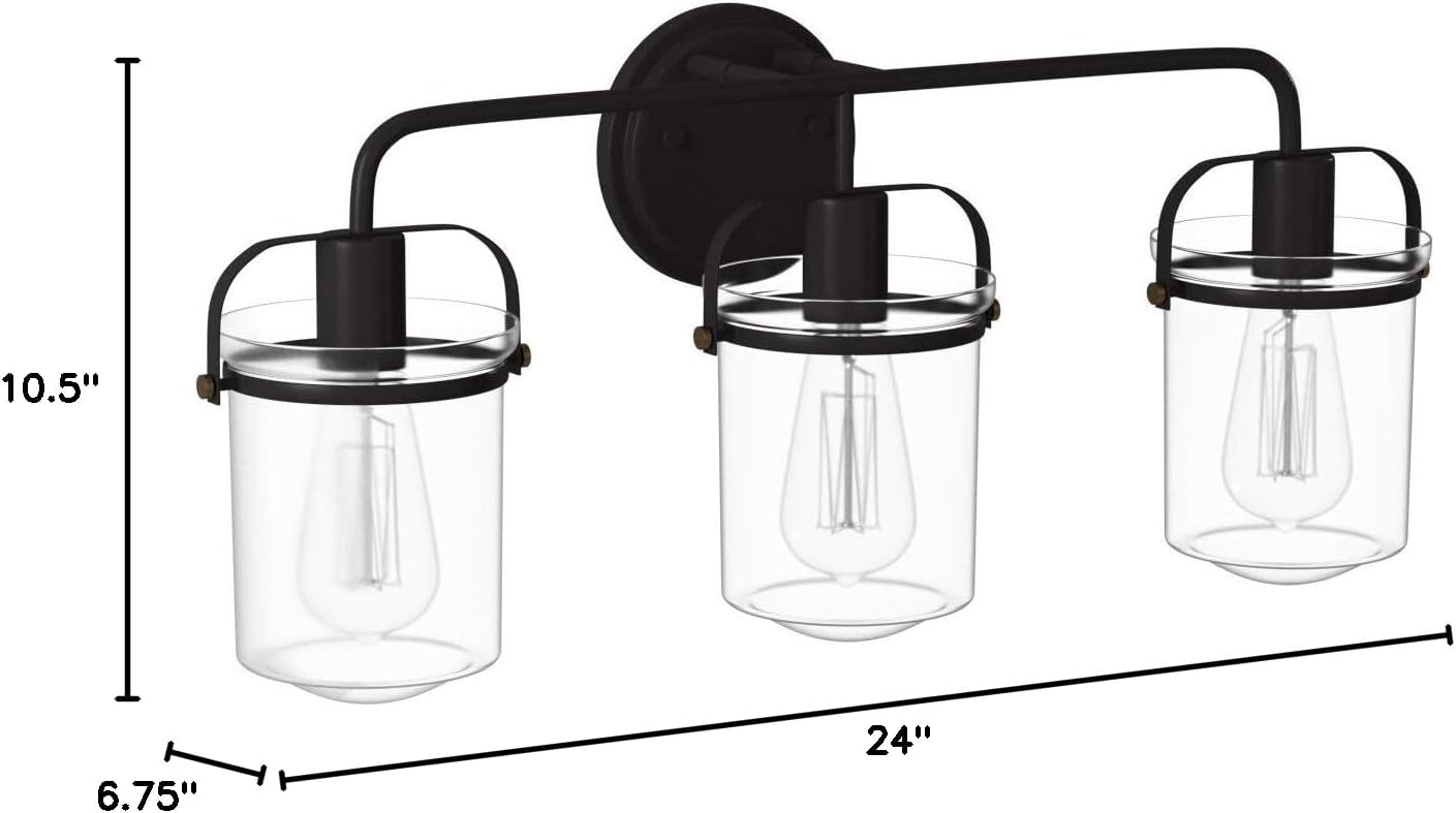 DESIGNERS FOUNTAIN Jaxon 3-Lights Vanity Light Fixture, 24 Inch Wall Mount Sconce for Bathroom, Bedroom or Mirror, Oil Rubbed Bronze, 90603-ORB