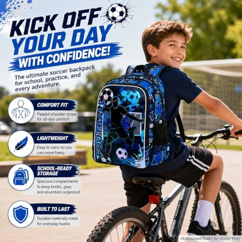 Image of gxtvo 3PCS Boys Soccer Backpack, 17 inch Kids Football Bookbag with Lunch Box, Water Resistant Middle Elementary Preschool School Bag