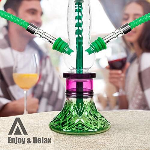 REAMIC 11" Shisha Hookah Set Narghile Pipe with 2 Hoses Green