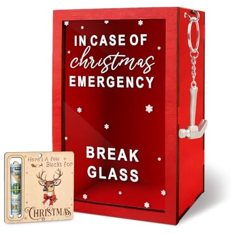 WenmthG Christmas Gift Emergency Box (Large) – Funny Holiday Gift w/Hammer – Break in Case of Emergency Box – DIY Personalized Gift Box – Gag Christmas Decor for Friends, Coworkers & Family Cover