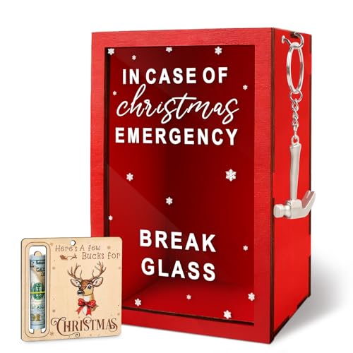 WenmthG Christmas Gift Emergency Box (Large) – Funny Holiday Gift w/Hammer – Break in Case of Emergency Box – DIY Personalized Gift Box – Gag Christmas Decor for Friends, Coworkers & Family