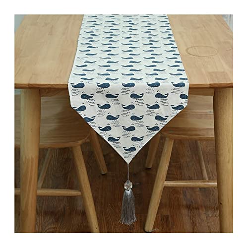 Chemin de table baleine 30x200 en lin coton de haute qualité avec pompons élégants