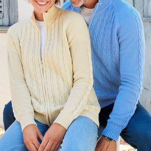 Hongqizo Womens Long Sleeve Zipper Cable Knit Coat Solid Color Sweater Cardigan Casual Knit Cardigan Knitwear Beige #TOP1