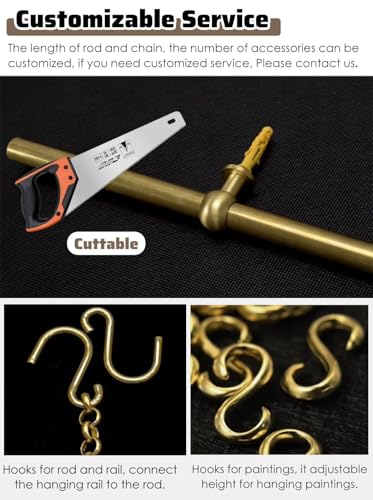 Sistema de riel para colgar fotos, galería de arte, kit para colgar fotos con cadenas, ganchos de metal para decoración de pared, barra de exhibición de fotos para interiores (130 cm)