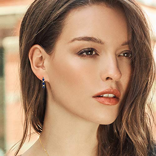 18K Yellow Gold Plated Silver Oval Gemstone Birthstone and White Created sapphire Accent Hoop Earrings For Women | Oval 6X4MM and Round 2MM | 20MM = 0.80 Inch | Fine Jewelry for Her Mom Women Wife3