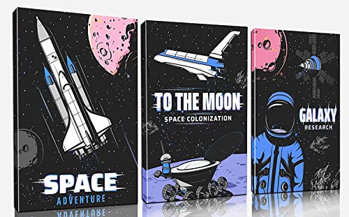 GUGIKA Space Wall Art for Living Room, Astronaut Canvas Wall-Art for Bedroom, Morden Wall Decor for Boys Room, Funny Poster for Teen Girls Room, Stretched and Framed Ready to Hang Size 3-Piece 12x16