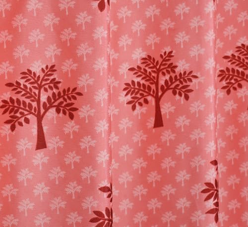 Image of Printed Tree 1 Piece Polyester Home & Living Room Eyelet Long Door Curtain - 9 Feet, Maroon Red