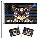 3Pcs 250th anniversary usa Flag 3x5（Includes two hand-waving flags）Double-Sided 3-Ply, 1776-2026, USA 250 Years of Freedom Flag, Heavy Duty, UV Protection & Fade Resistant, Reinforced Brass Grommets, Patriotic Eagle All-Weather Banner