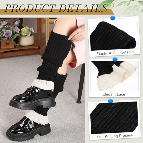 Image of Coume Women Lace Leg Warmers Y2k Kawaii Lolita Leg Cover Warmer Knit Harajuku Japanese Flared Socks Cute Worn up or Down (Black)