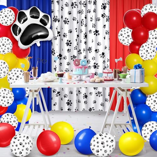 SmoothNovelty 57 Pcs Dog Party Decorations, Paw Theme Curtains, 50 Paw Balloons with Accessories for Farm Animal Theme Birthday Party Photo Supplies(Red Blue Series)
