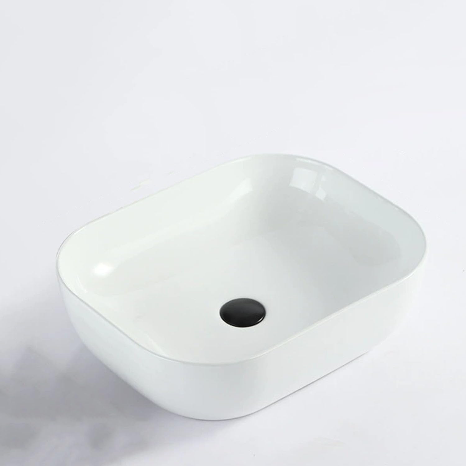 HYSOPSPX Ceramic Rectangular Vessel Sink with Drainer, Modern Countertop Basin for Bathroom, Lavatory, and Vanity Units
