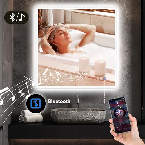 Miniatura 2 de Starlead 80x80cm Espejo-Baño-Con-Luz Con Bluetooth Y Antivaho, Espejo-Baño-Led Con Regulable Y 3 Colores Luz, Función Memoria, Ip44 Espejos-De-Baño-Con-Led, Vidrio Templado, Horizontal Vertical