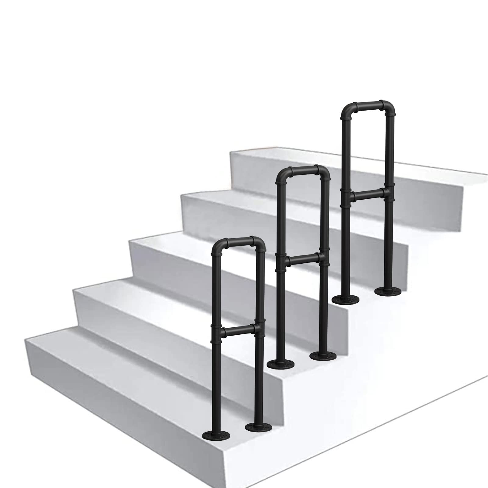 Rambarde d'escalier haut de gamme en fer forgé noir mat de 45 cm pour 1 marche d'entrée