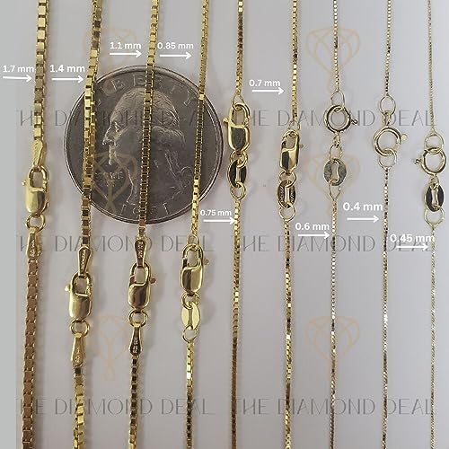 The Diamond Deal 14K REAL Yellow or White SOLID Gold 0.70mm Thick Shiny Classic Box Chain with Lobster-Claw Clasp (16", 18", 20" or 24 inch)3