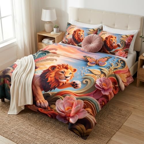Image of Jungle 7D Printed Bedsheet for Double Bed | Glace Cotton 7D Digital Print | 90x100 Inch (228x254 cm) | 1 Bedsheet + 2 Pillow Covers | Soft, Breathable & Vibrant Colour Bedding Set
