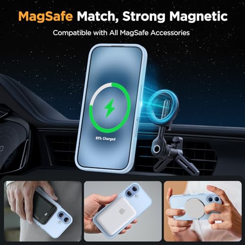 Image of Miracase Magnetic for iPhone 17 Case (Compatible with MagSafe) with Screen Protector Military-Grade Protection, Anti-Fingerprint Translucent Matte Phone Cover for iPhone 17 6.3 inch, Light Blue