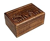 Christmas Thanksgiving Gifts Country Style Wooden Keepsake Trinket Jewelry Box Organizer Multipurpose with Hand Carved Elephant Motifs