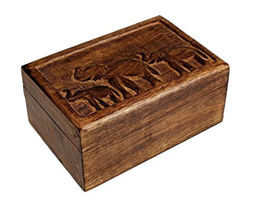 STORE INDYA Wooden Handmade Treasure Box. Antique Chest for Jewelry & Keepsake, Elephant Design Treasure Chest with Trinket Holder, Lock Box, Watch Box.