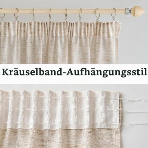MIULEE Gardinen mit Kräuselband, Leinenoptik 140x280 cm Weißer Reis, 2er – Ansicht 3