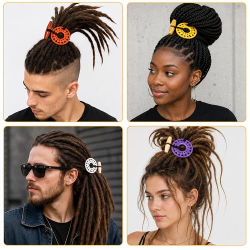 HX-pyahgtv Lot de 6 chouchous élastiques pour dreadlocks avec nœuds en bois, extra longs en spirale pour queue de cheval, accessoires de tresse pour homme et femme, convient pour les dreads longs et – vue 7