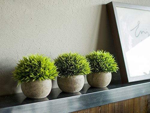 Opps Mini Artificial Plants Plastic Fake Green Grass Topiary Shrubs With Gray Pot For Home Décor – Set Of 3 #TOP3