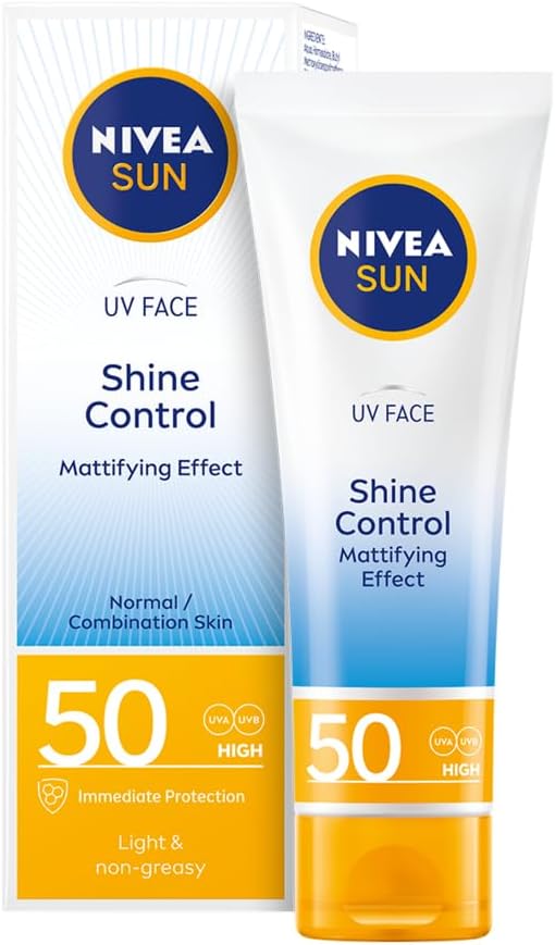 NIVEA Sun UV Face Shine Control SPF 50 Cream (50ml), Sun Cream Protects Against UVA/UVB Rays and Premature Skin Ageing, Normal Sunscreen for Delicate Facial Skin