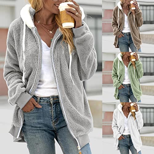 Aodong Hoodies For Women Furry Fleece Winter Coat Faux Fur Jackets With Hood Fuzzy Full Zip Hooded Sweatshirt Outwear #TOP2