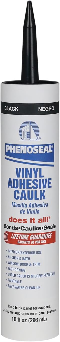 Phenoseal Does It All Vinyl Adhesive Caulk, Black, 10 oz (5113606102)