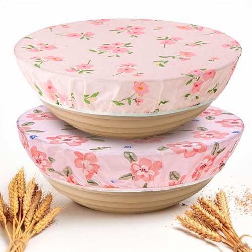 Reusable Beeswax Bowl Covers, 2 Large Bowl Covers for Bread Proofing Baskets, 12 inch Elastic Cotton Cloth Sourdough Bread Cover, Food Cover Storage Containers