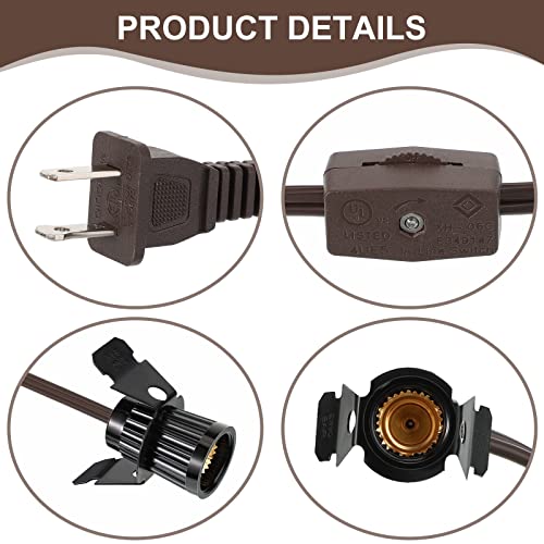 6 Pcs Single Salt Lamp Cord Replacement For Christmas Village E12 Corded Light Bulb Socket With Metal Clip Dimmer Control Switch Plugs For Christmas Village House Accessories Crystal Salt Lamps 6 Ft #TOP4