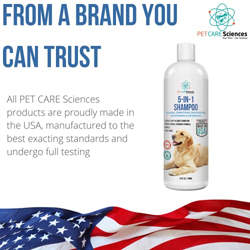 Dog Shampoo, Naturally Derived Dog and Puppy Shampoo and Conditioner, 5 in 1 Formula with Coconut, Aloe and Oatmeal, Tear Free Dog Shampoo for Sensitive Skin, Made in The USA (24 fl oz)