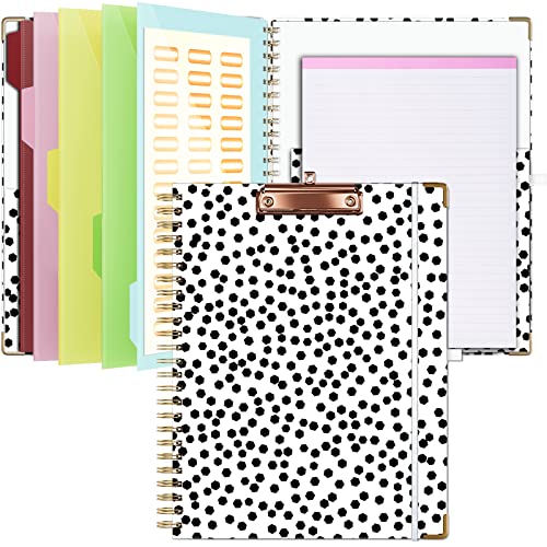 Ospelelf Clipboard with Storage 8.5 X 11，Padfolio Organizer, Spiral Portfolio Letter Size with Notepad, Pen Holder, 5 Extra Folder Divider Pages, Elastic Closure Nurse Office Essentials (Polka Dots)